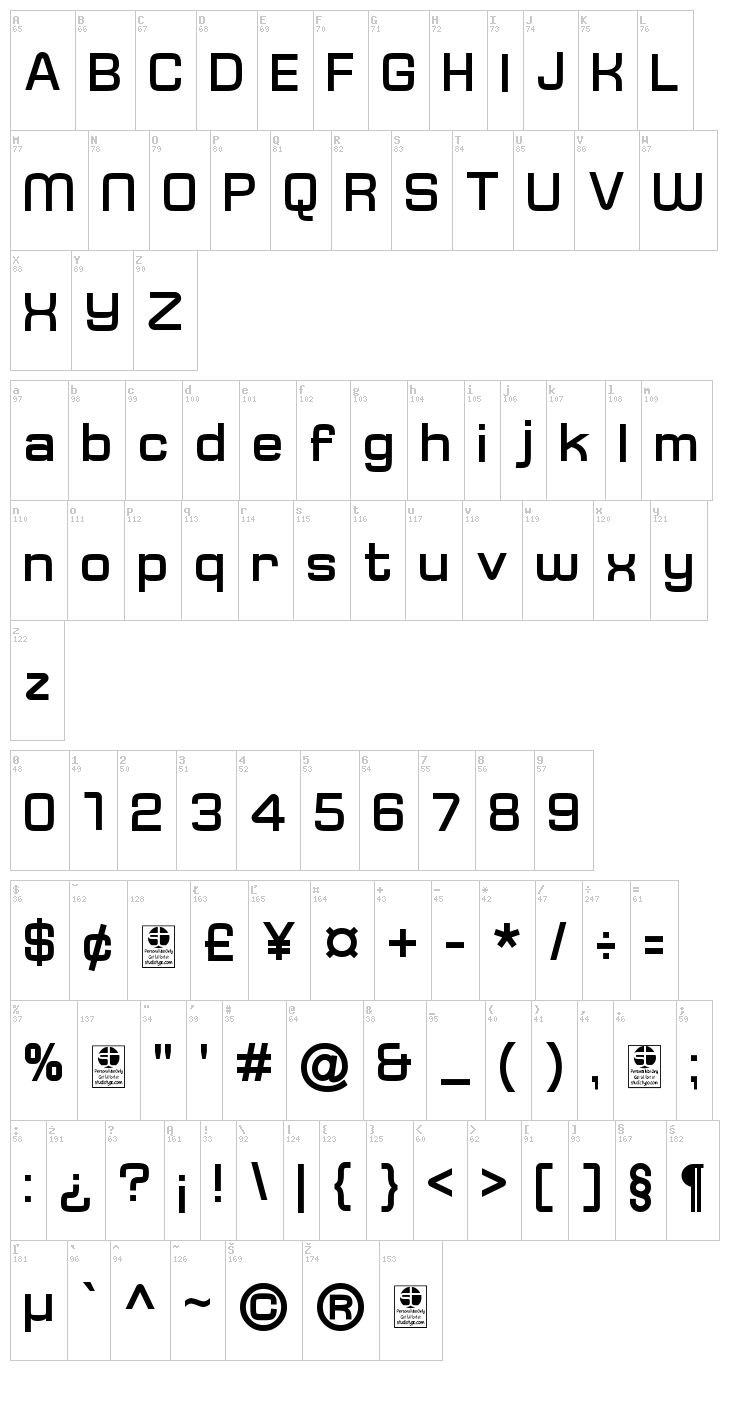 Typo Square font map
